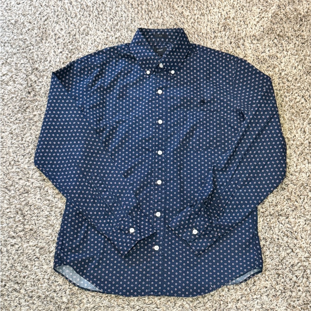 J.Crew Men’s Slim Fit Micro-Paisley Button Down Shirt | Navy Blue | Size M |